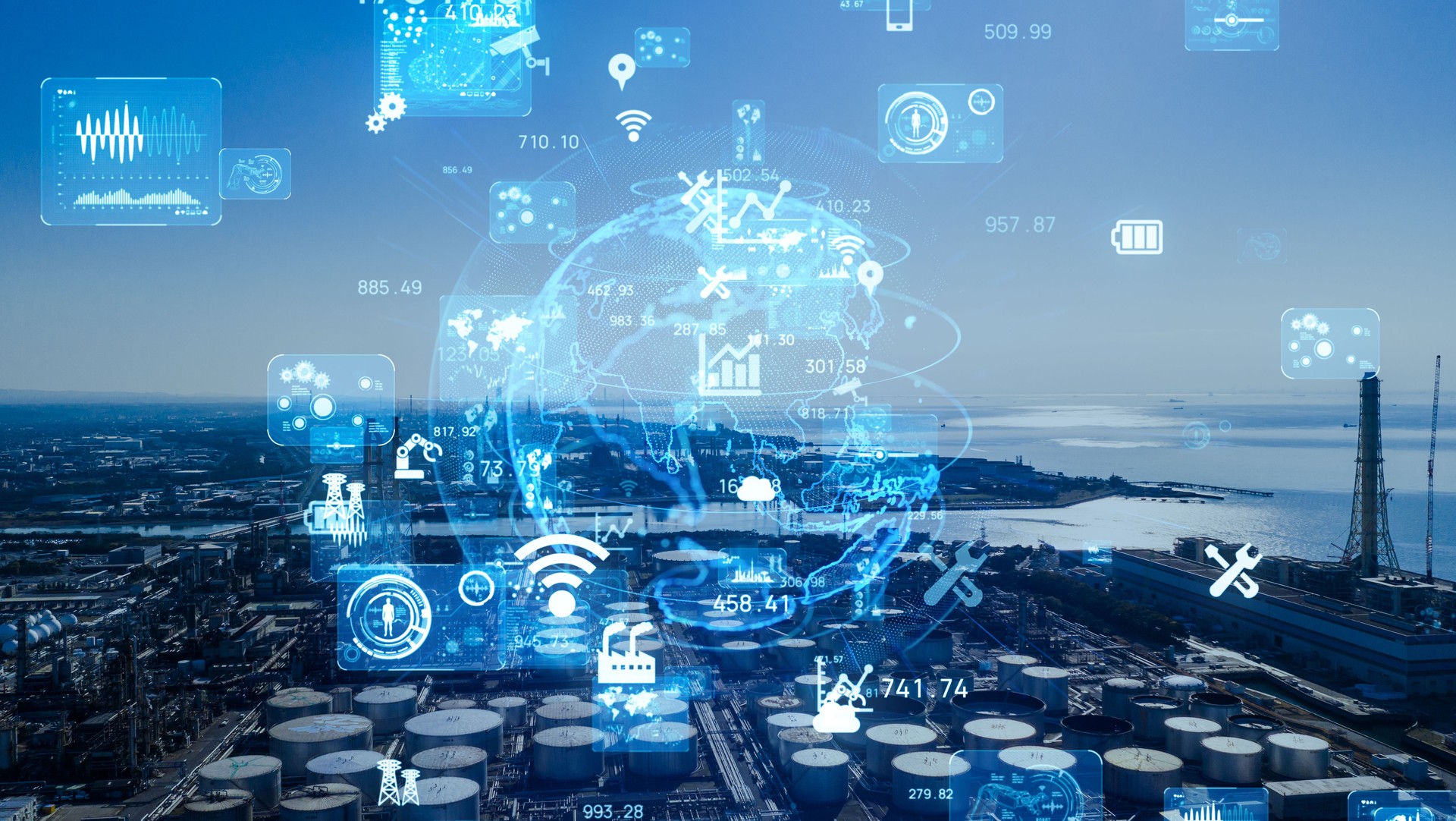 Concepto de tecnología industrial. Red de comunicación. INDUSTRIA 4.0. Automatización de fábrica.